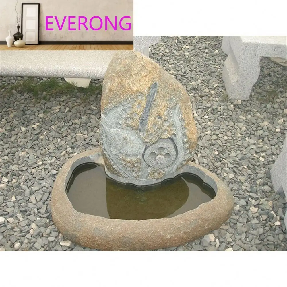 Fuente de granito de rueda de agua de jardín de roca natural
