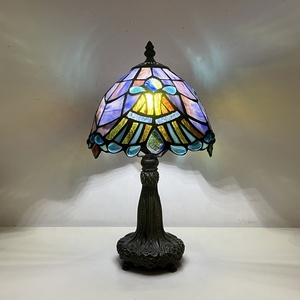 LongHuiJing 8" Tiffany Dome Flower Lampshade Table Lamps Stained Glass Lamp Single <b>Light</b> for Home Decor - Product Image 1