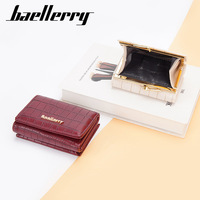 Dompet lipat tiga wanita, dompet koin kunci ciuman, tempat kartu kredit, pola buaya, gesper penutup gesper