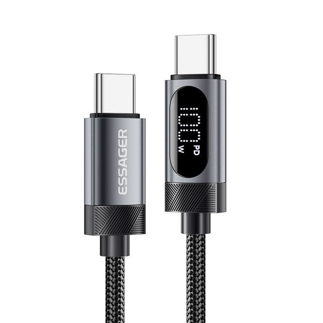 ESSAGER ES-X64 100W 60W USB-C Charging Cable LED Display PD Fast Charger Type C Data Cable for Phone Tablet Laptop