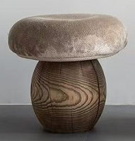 Tabouret champignon rembourré en tissu avec coussin en éponge, structure en bois massif, chaise ottoman d'appoint pour salon, chambre, hôtel, appartement