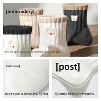 Chaussettes printemps/été pour femmes, motif de dessin animé petit ours, broderie blanche, style étudiant, mignonnes, respirantes, évacuant l'humidité, D03