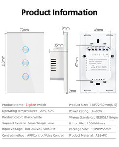 Tuya điều khiển từ xa thông minh zigbee3.0 nhà hệ thống tự động hóa thông minh lõm cảm ứng tường chuyển đổi điều khiển bằng giọng nói Alexa Google trợ lý - Product Image 3