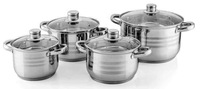 Nouvel ensemble de casseroles en acier inoxydable moderne et écologique 2024 avec couvercle en verre, 6 pièces, doté d'un fond à 3 couches