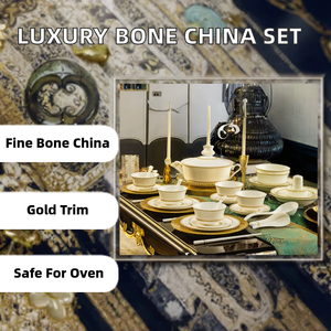 Service de table de luxe 60 pièces en porcelaine fine de style <span class=keywords><strong>chinois</strong></span> avec motif incrusté d'or, compatible lave-vaisselle/micro-ondes/four, ustensiles anti-fuite - Product Image 5
