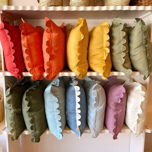 High Quality Ruffled Pillowcase with Ties Queen King Washed French Linen Square Highchair Luxury Cushion Cover <b>Stripe</b> Ruffle - Product Image 3