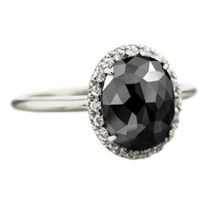 Anillo de diamante negro de forma ovalada de 2,70 quilates en oro blanco de 14k, anillo de boda de Halo de diamante oro sólido de 14k - Product Image 2