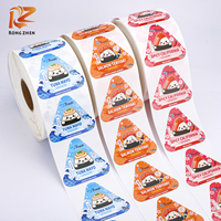 Etiquetas Adhesivas de Grado Alimenticio, Diseño Personalizado a Prueba de Agua, en Rollo, con Corte Triangular, para Onigiri, con Logotipo, para Empaque de Cajas de Sushi Japonés
