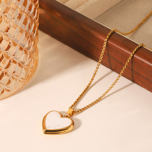 Ganku 18K oro cadena de eslabones de acero inoxidable estilo francés de moda Concha blanca en forma de corazón CAJA DE FOTOS colgante collar <span class=keywords><strong>para</strong></span> regalo - Product Image 2