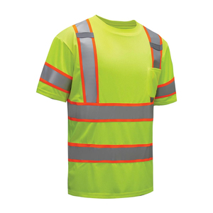 Chemise de sécurité réfléchissante de classe 2 à manches courtes jaune fluorescent pour homme, vêtements de travail 100% polyester - Product Image 2