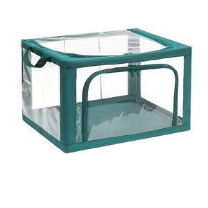 Boîte de rangement pour vêtements en tissu entièrement transparente, organisateur pliable ultra-transparent avec cadre en acier, capacité de 60-70L, minimaliste et moderne - Product Image 5
