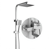Ensemble de douche carré en acier inoxydable 304 brossé pour salle de bain domestique, avec pommeau de douche pluie à pression accrue pour fixation murale
