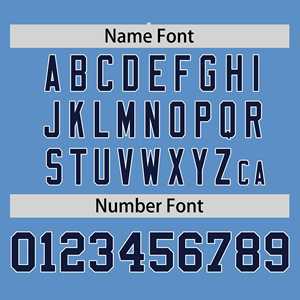 Camiseta de Softbol Personalizada con Rayas Azul Claro, Azul Marino y Blanco, Mangas Raglán, Dos Botones, Auténtica y a la Moda - Product Image 4