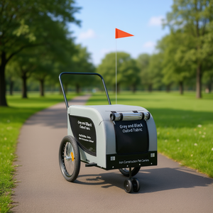 Remorque de vélo pour animaux de compagnie en tissu Oxford gris, structure en fer avec roues, transporteur pour animaux, utilisation en extérieur - Product Image 2