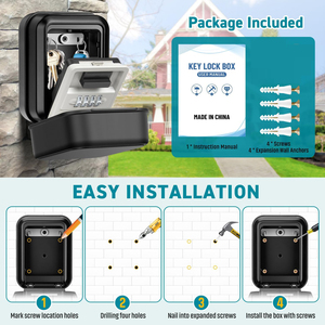 New Automatic Light Waterproof Wall Mount Aluminium 4 Digit Combination Resettable Code Home <b>Safety</b> <b>Key</b> Lock <b>Box</b> Indoor Outdoor - Product Image 6