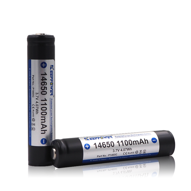 Keeppower 14650 1100mAh Protected Li-ion Rechargeable Battery P1465C with UN 38.3/CE RoHS Certified with Long Cycle Life