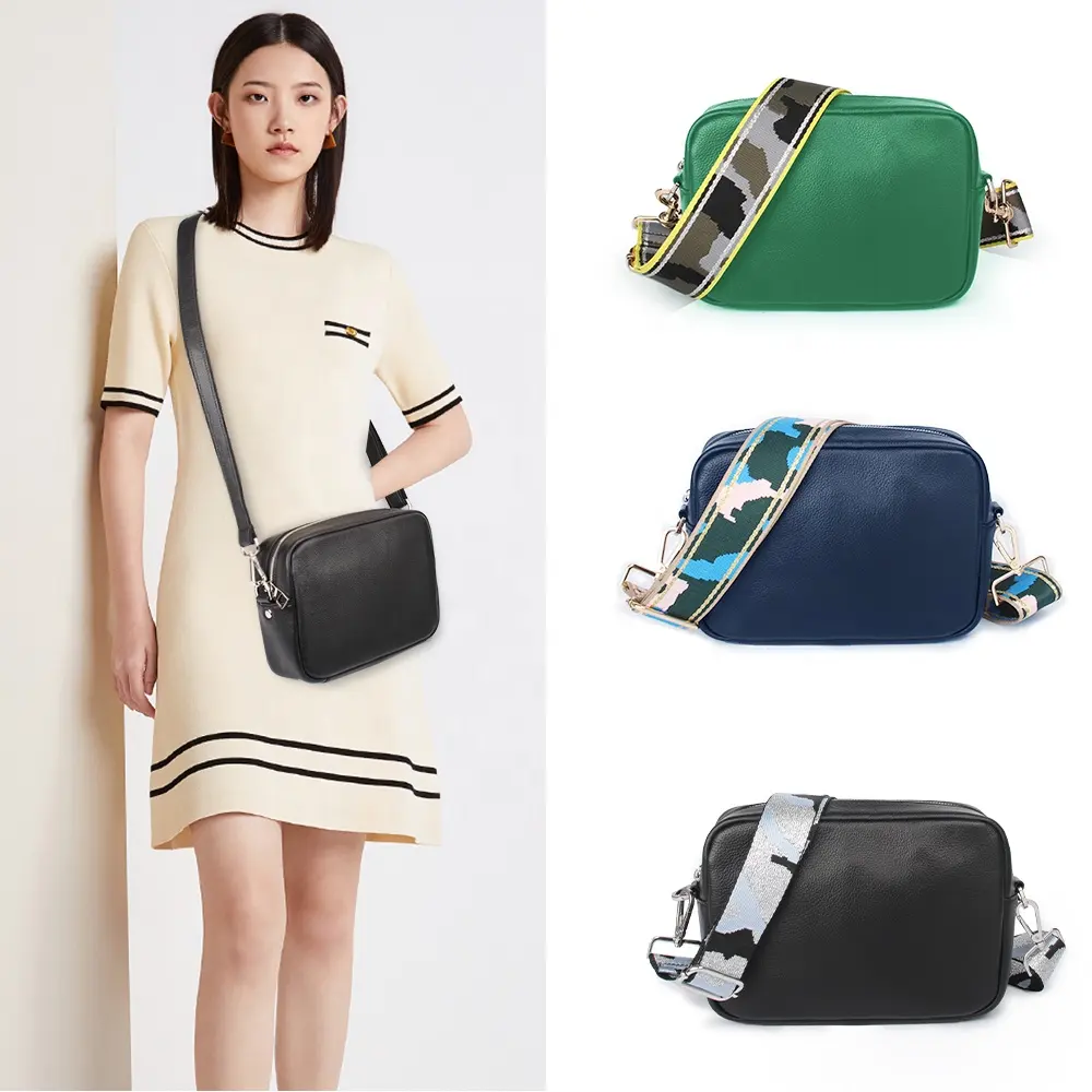 high quality women handbags 2022 customized logo black full grain genuine leather square shoulder crossbody bag