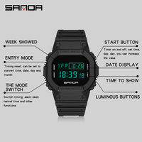 Jam Tangan Digital Pria SANDA 2107 5BAR Tahan Air Tali Karet Persegi Jam Olahraga Kronograf Alarm Stopwatch Jarum Bercahaya