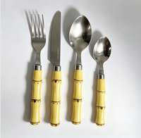Ensemble de couverts en acier inoxydable 430, manche en bambou et plastique, couverts polis miroir, cuillère, fourchette, couteau, réutilisables, pour la maison et les restaurants