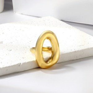 Bague ouverte géométrique irrégulière en acier inoxydable plaqué or 18 carats, étanche, style mode Europe et Amérique - Product Image 6