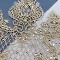 Bordure en dentelle à sequins en polyester de 24 cm de large, couleur or, pour robe de mariée, dentelle à cordonner