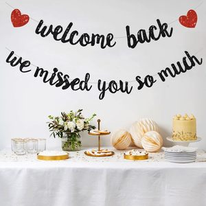 Pancarta Negra Brillante de Bienvenida, <span class=keywords><strong>Te</strong></span> Extrañamos Muchísimo, Decoraciones de Celebración de Regreso a Casa, Decoración para el Regreso a Clases - Product Image 4