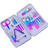 WELLFLYER Kit de manucure en cuir super souple à MS-569 sources Ensemble d'outils de manucure arc-en-ciel de haute qualité