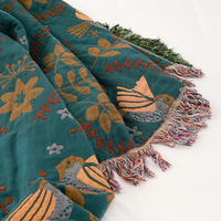 Couverture de canapé portable en gaze de coton jacquard tissée teinte en fil, style japonais, écologique, avec pompons, toutes saisons