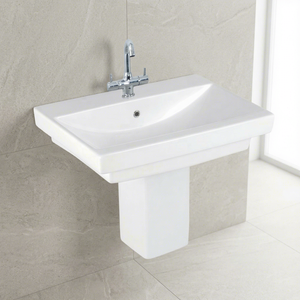 Ensemble de lavabo en céramique demi-piedestal de qualité supérieure pour salle de bain d'hôtel - Product Image 6