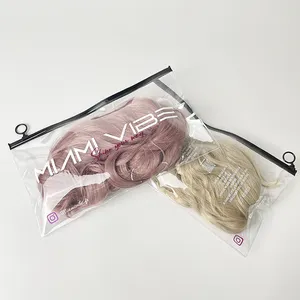 Nouveau design de paquet d'extensions de cheveux transparent personnalisé de haute qualité emballage en PVC sacs d'emballage pour perruques de cheveux avec fermeture éclair