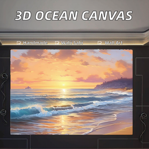 <span class=keywords><strong>Peinture</strong></span> 3D minimaliste Océan sur toile texturée blanche, Vagues abstraites marron tons terreux, Art Wabi-Sabi - Product Image 5