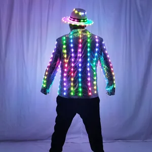 Full Color LED Sequins Slim Suit Jacket Fashion Lighting Performance Wear For Senior Host Best Man Or Banquet Dance