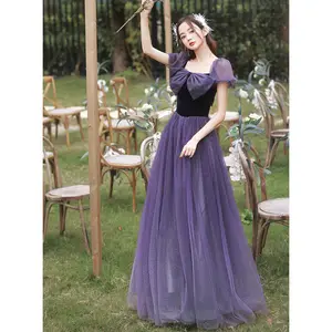 Purple Puff Sleeves Big Bow Evening Gowns 2022 Dreamy High Quality Lace Mesh Party Dresses