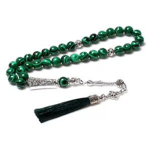 8mm Malachite Stone Tassel Tasbih Allah Mohammed 33 Prayer Beads Islamic Rosary Necklace