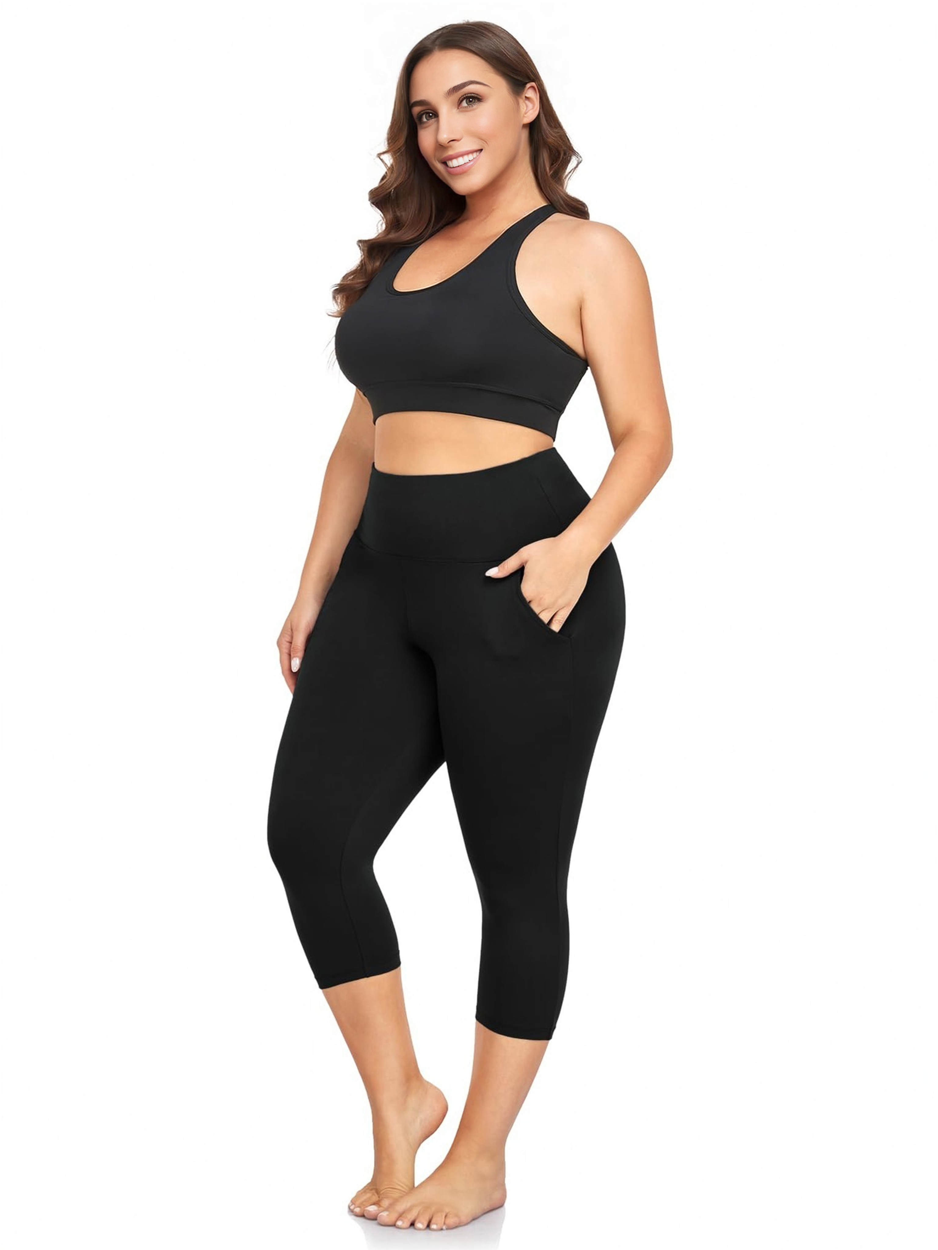 High Waisted Solid Elastic Waist Nylon 7/8 Length Lightweight Yoga Leggings No Front Seam Compression for Wholesale