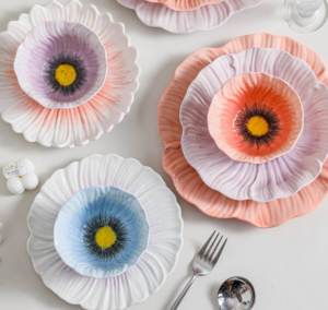 Piring pengisi daya porselen keramik dicat Tangan bentuk bunga Retro terlaris piring Microwave mesin cuci piring aman tahan lama untuk rumah Hotel - Product Image 4