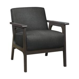 DB Modern Style 1pc <b>Accent</b> <b>Chair</b> in Dark Gray Fabric with Solid Rubberwood Antique Gray Finish for Home Office Furniture - Product Image 2