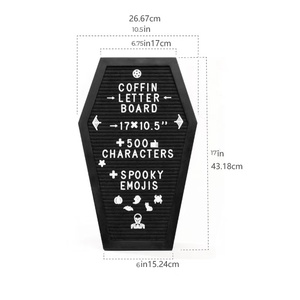 DAMAI Halloween Coffin Letter Board Black With Emojis Wooden Stand Coffin Shaped Sign Witchy Decorations for Birthday Home Gifts - Product Image 2