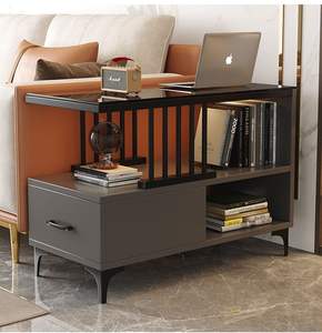Table d'appoint moderne 80cm de <span class=keywords><strong>profondeur</strong></span> 30cm de <span class=keywords><strong>largeur</strong></span> Table d'appoint avec tiroir et étagère Plateau en verre trempé pour salon Canapé Chevet - Product Image 1