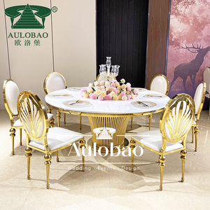 Decoraciones para eventos de boda Mesa de comedor redonda de acero inoxidable dorado - Product Image 4