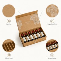 Boîte de dégustation de vin en papier kraft personnalisée, 6 mini bouteilles, impression de ligne de raisin blanc, boîte pliable à rabat pour la dégustation de vin, emballage cadeau