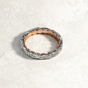 Anello da donna F252 in oro massiccio 18 carati con diamanti naturali taglio brillante rotondo, fede nuziale per lei - Product Image 3