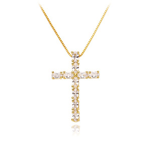 Collar con Colgante de Cruz Chapado en Oro con Circonitas, Joyería Religiosa de Moda para Mujer, Venta al Por Mayor - Product Image 2