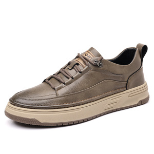 Chaussures décontractées en cuir pour hommes, bout rond, style rétro, semelle en caoutchouc amortie, chaussures de marche - Product Image 5