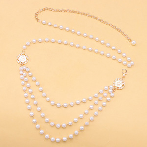 Cadena de Perlas para la Cintura, Cadena Corporal de Tres Capas, Perlas de Imitación, Dorado y Blanco, Accesorio de Moda para Fiestas - Product Image 6