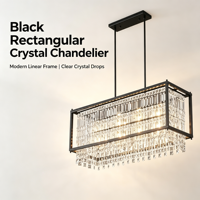 Lustre rectangulaire noir en cristal, cadre linéaire moderne, hauteur réglable, éclairage central pour salle à manger, salon, hall d'hôtel
