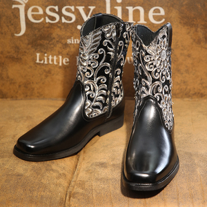 Botas Vaqueras de Cuero Bordadas en Dos Tonos, Negro y Marrón, para Hombre y Mujer, Nueva Tendencia 2024 - Product Image 5