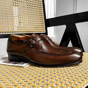 รองเท้าแฟชั่นแบบ Monk Strap สำหรับผู้ชาย ปี 2025 - รองเท้าสำหรับธุรกิจและงานปาร์ตี้ หนังระบายอากาศดี ทำมือ คุณภาพสูง เพิ่มความสูง - Product Image 2