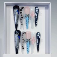Tacana 10 faux ongles à presser 5.0 Slim Long Ombre Style Européen Élégant Sculptés 3D Peints à la Main Couverture Complète French Manucure