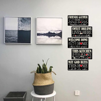 5 stuks 2D plat bedrukt boerderijhuis citaat metalen bord zwarte achtergrond hartpatroon wanddecoratie voor keuken woonkamer entree